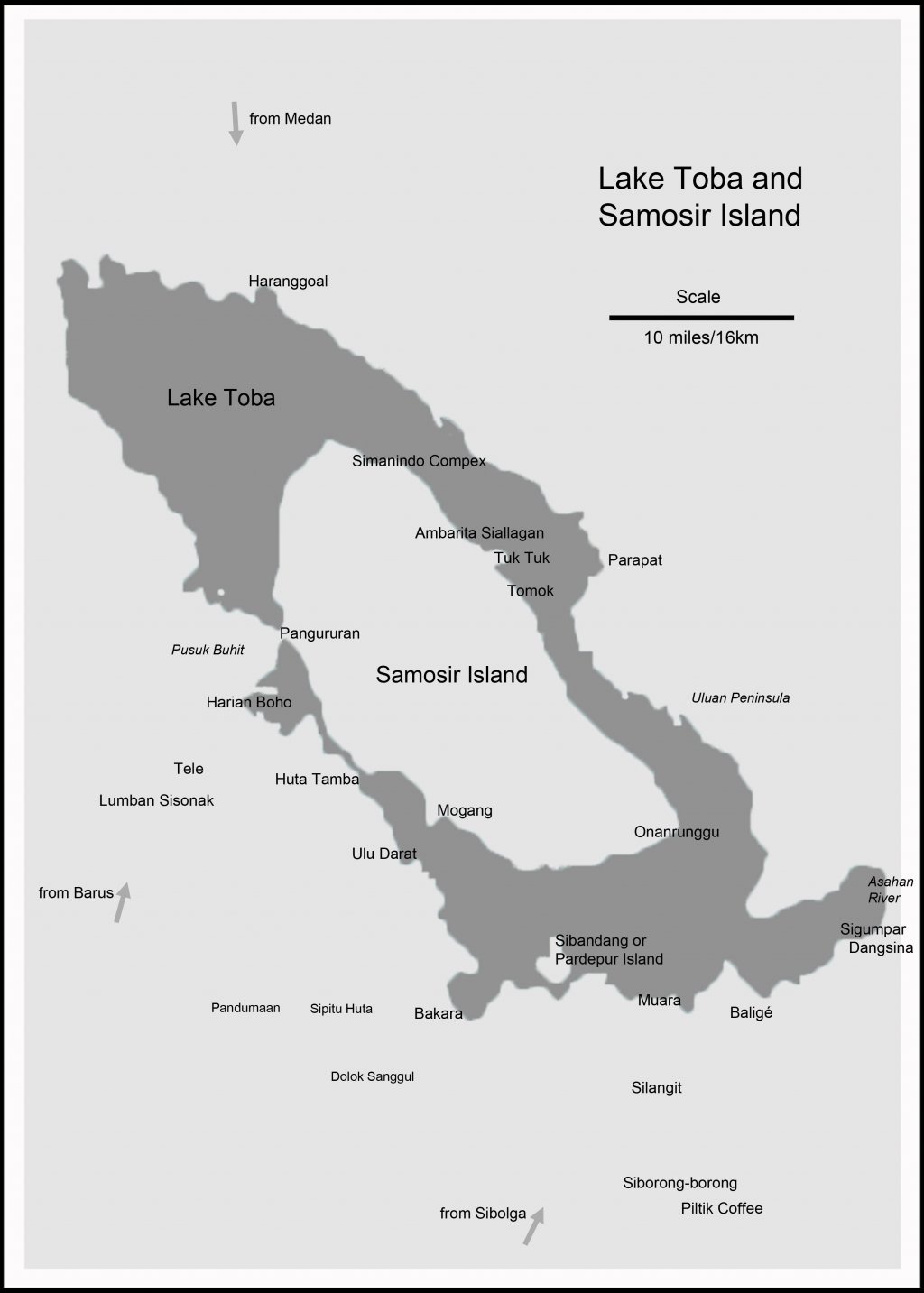 map of Lake Toba with Samosir Island