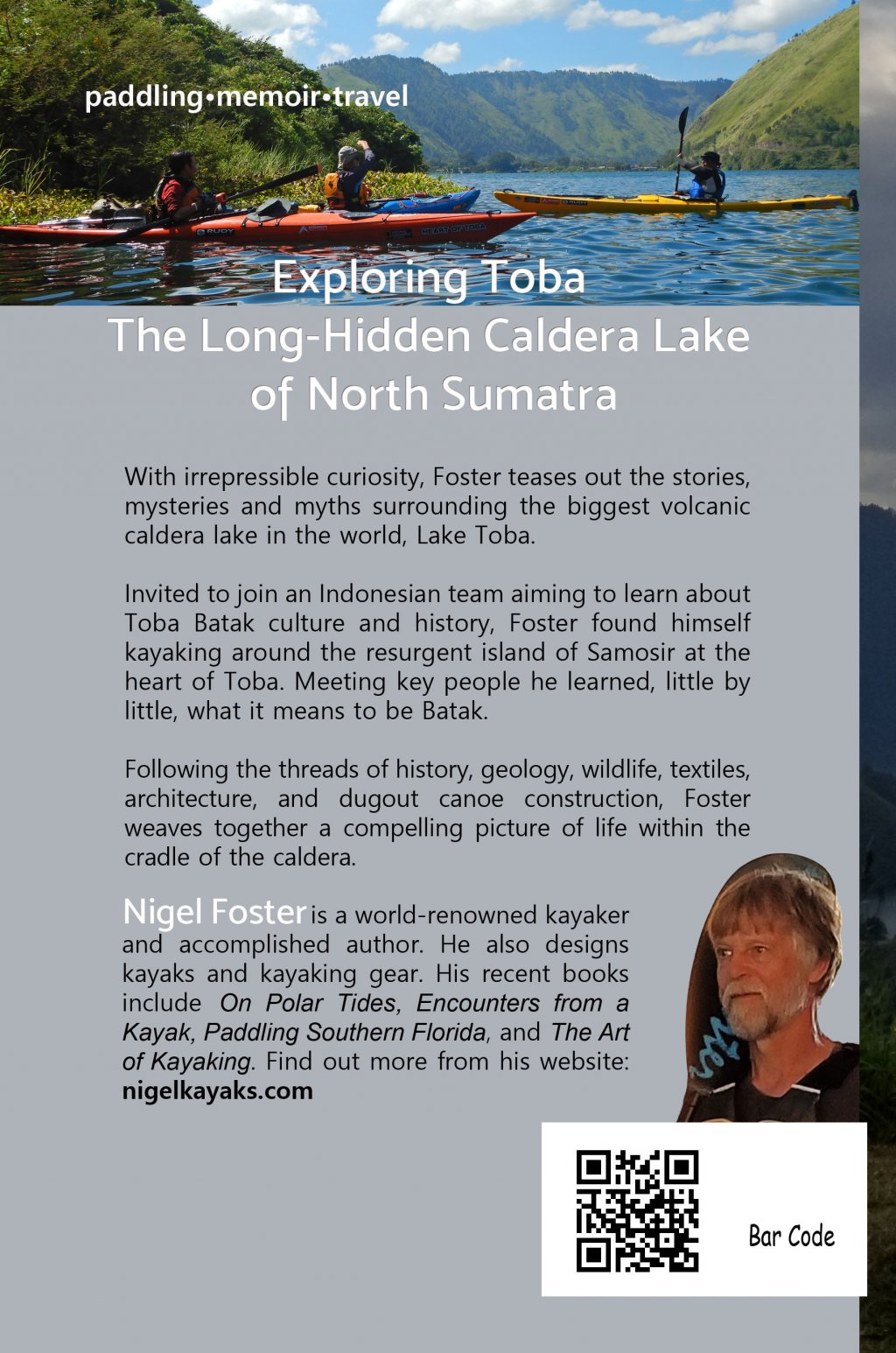 Back cover of book, Heart of Toba, by author Nigel Foster